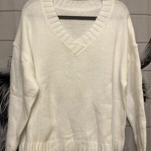 Cozy White V-Neck Sweater